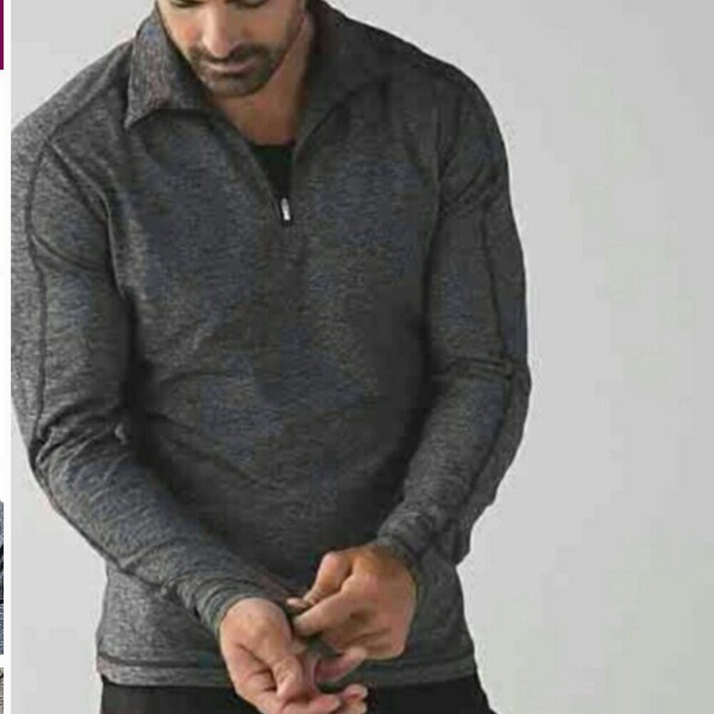 Lululemon Heather Grey Black Surge Warm Half Zip Jacket Size L